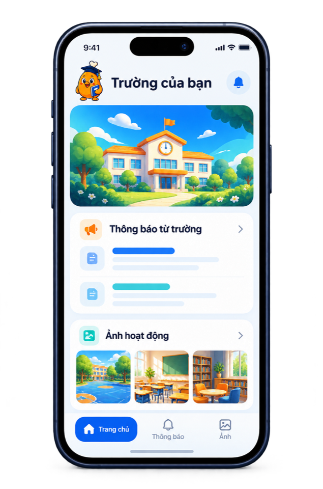 Minh họa ứng dụng mang tên và nhận diện thương hiệu nhà trường